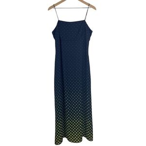 Vintage SL Fashions Dress Womens Size 12/14 Navy Lime Green Polka Dot Sleeveless